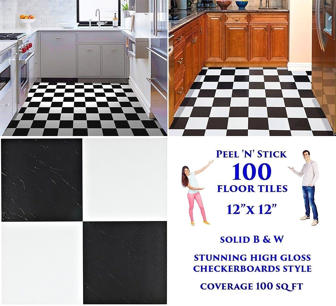 100 PACK FLOOR TILES FLOORING PEEL AND STICK VINYL CHECKERBOARD STYLE 100 SQ FT