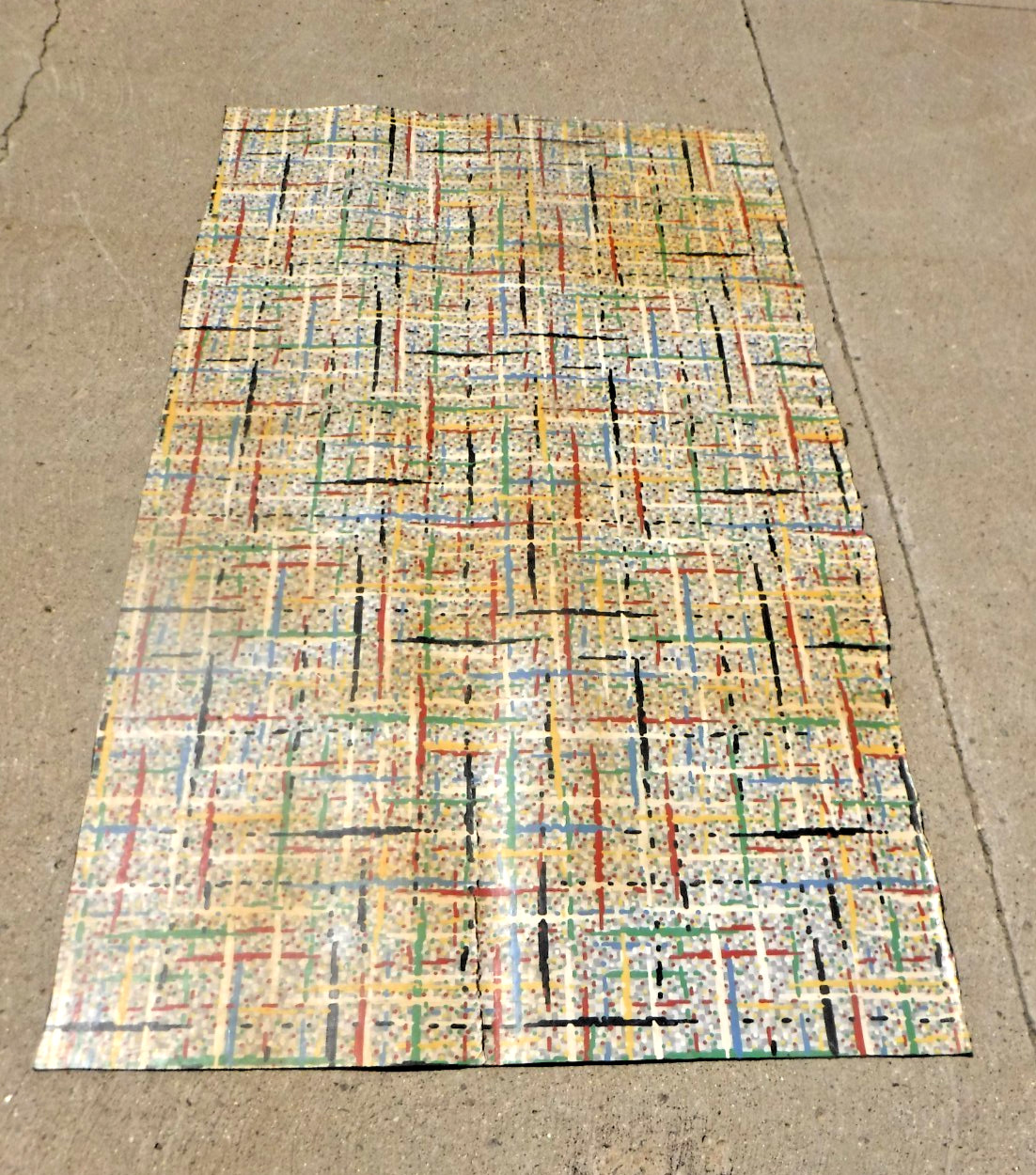 VTG~LINOLEUM FLOORING~M PIECE~33″x 58″~1950-60~MOVIE SET~MCM~GRAY GRID~PRIMARY C