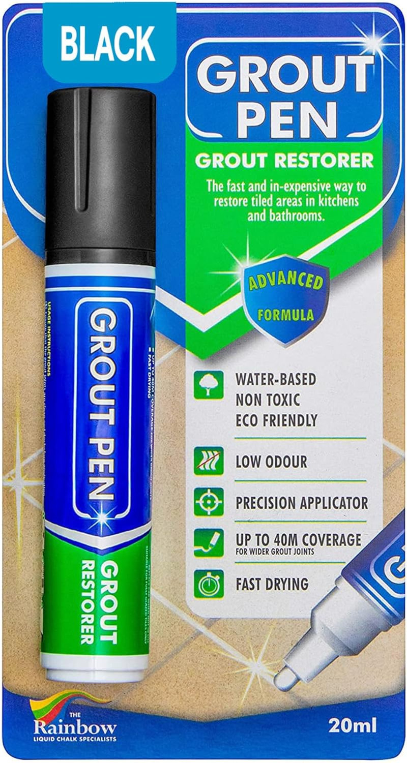 Grout Pen Black Tile Grout Paint Marker Restorer – Wide 15mm Tip (20ml) | Wat…