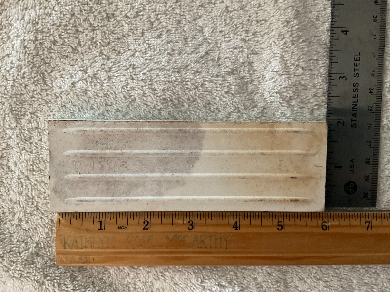 Light Blue Mottled Gloss/MatVintage Ceramic Bullnose Flat Trim Tile 2’X6” Unused