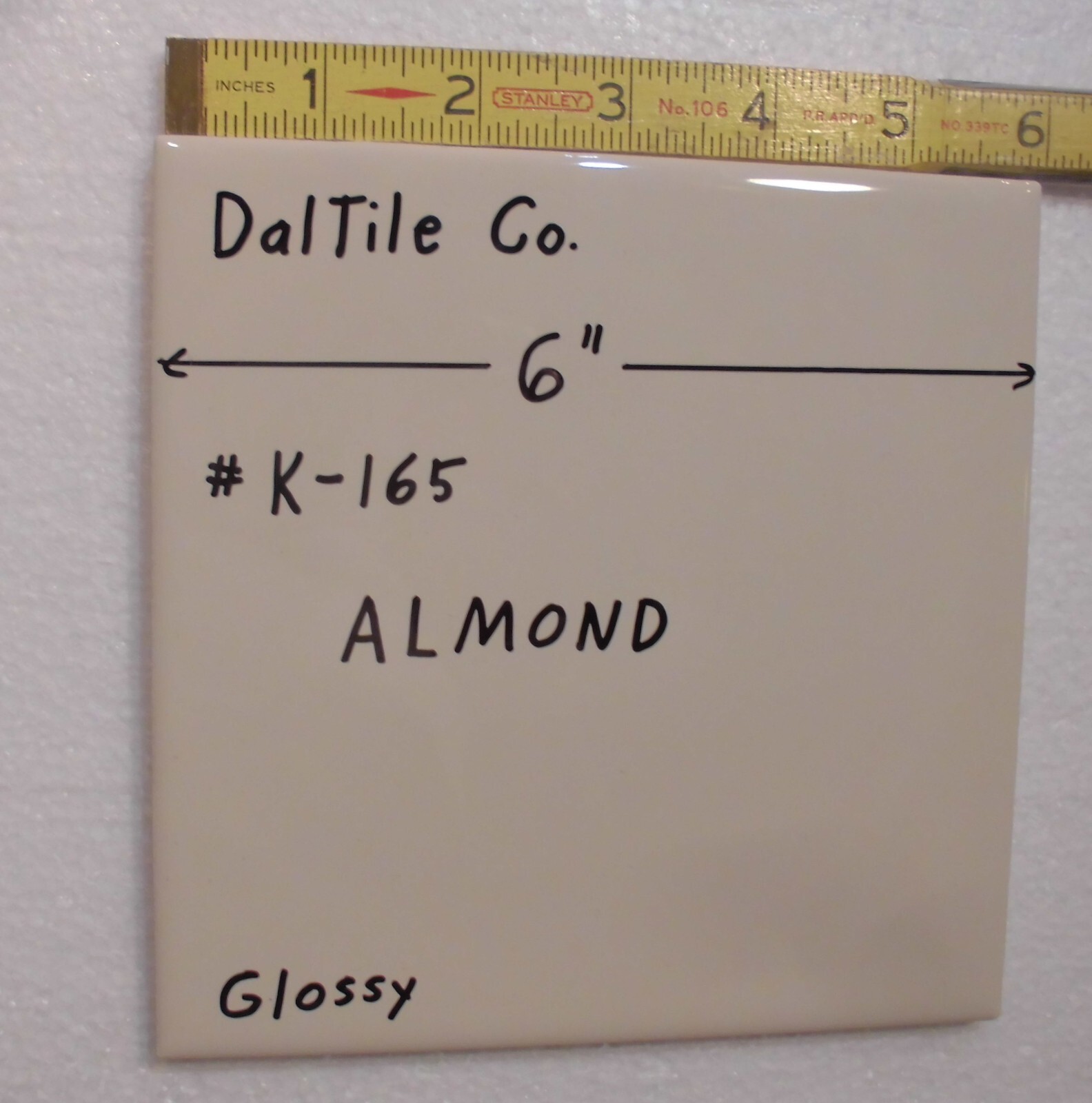 1 pc. Glossy Ceramic Tile *Almond #K-165* 6″X 6″ by Daltile Co. New Stock