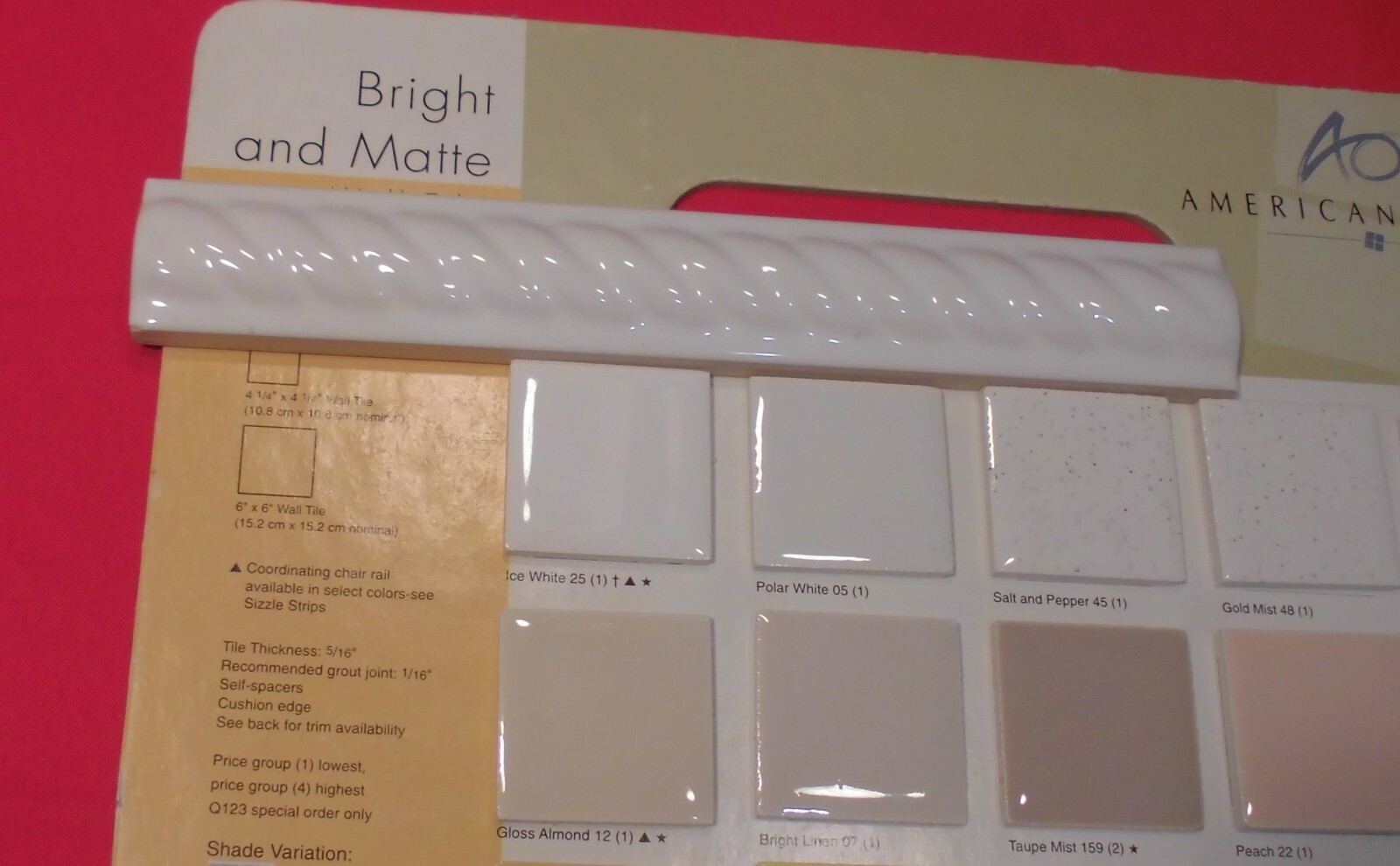 1 pc. Brilliant White: Glossy Ceramic Tile: Liner – Sizzle: 7-7/8″ X 7/8″ Rope