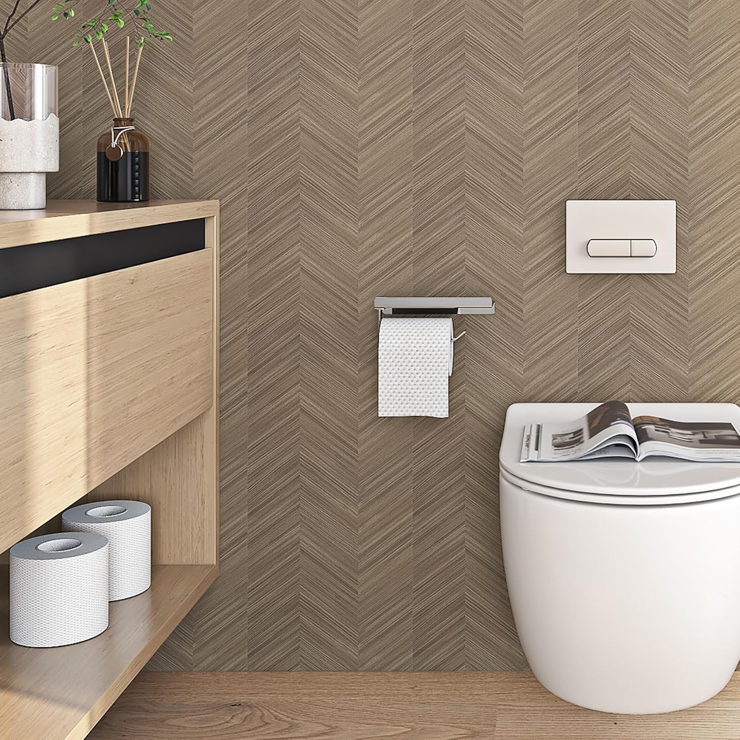 Herringbone Wood Grain Contact Paper for Floors PVC Waterproof Linoleum Flooring