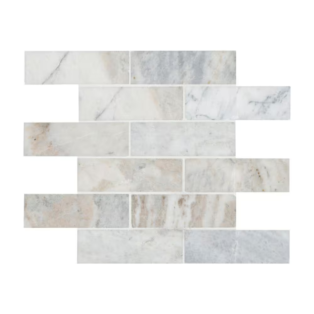 Capri Blue Subway 12 In. X 12 In. X 0.38 In. Honed Marble Mesh Mounted Mosaic Fl