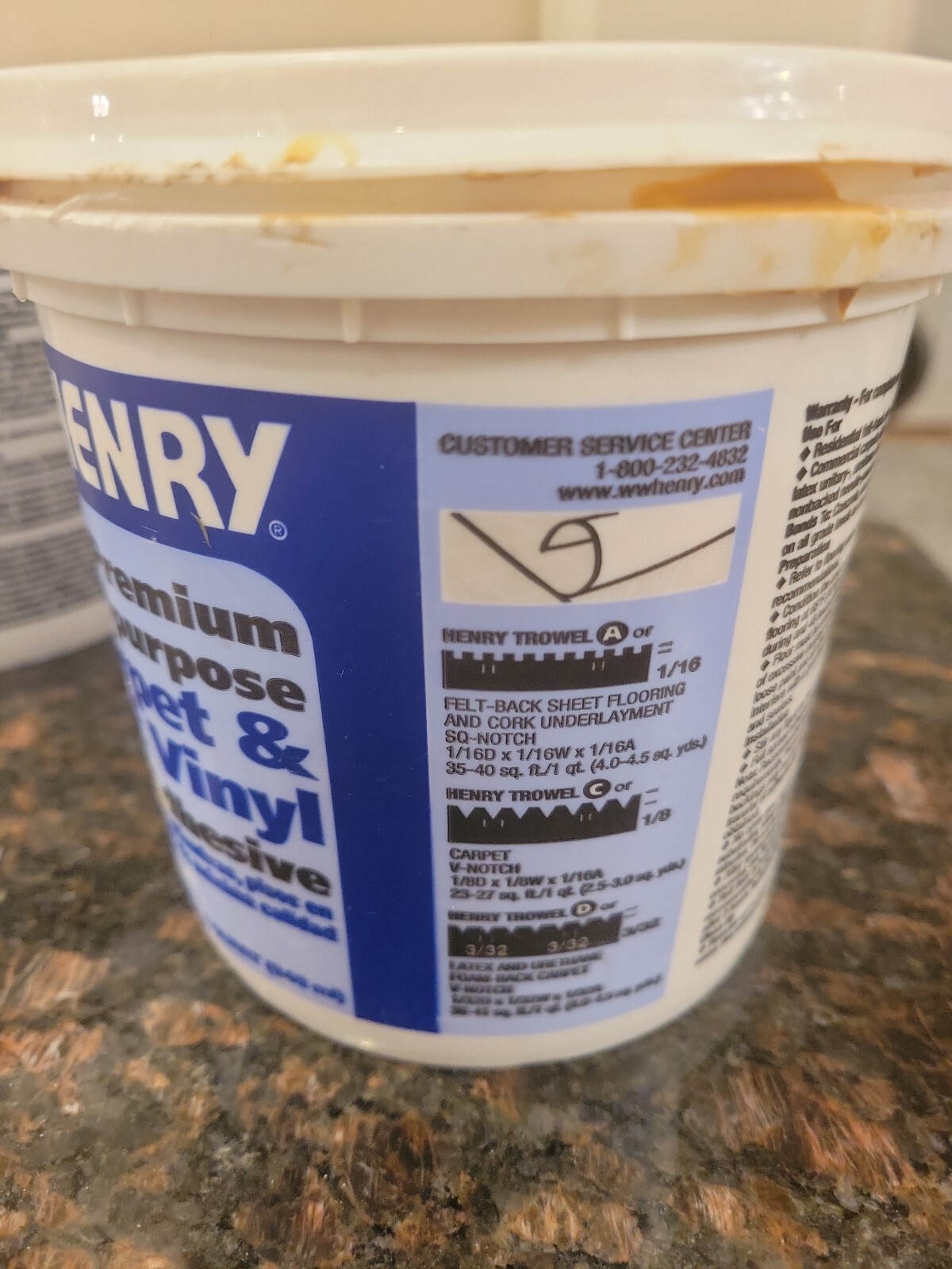 2( Two) Cans HENRY Premium Multipurpose CARPET & SHEET VINUL Adhesive 1 Quart ea
