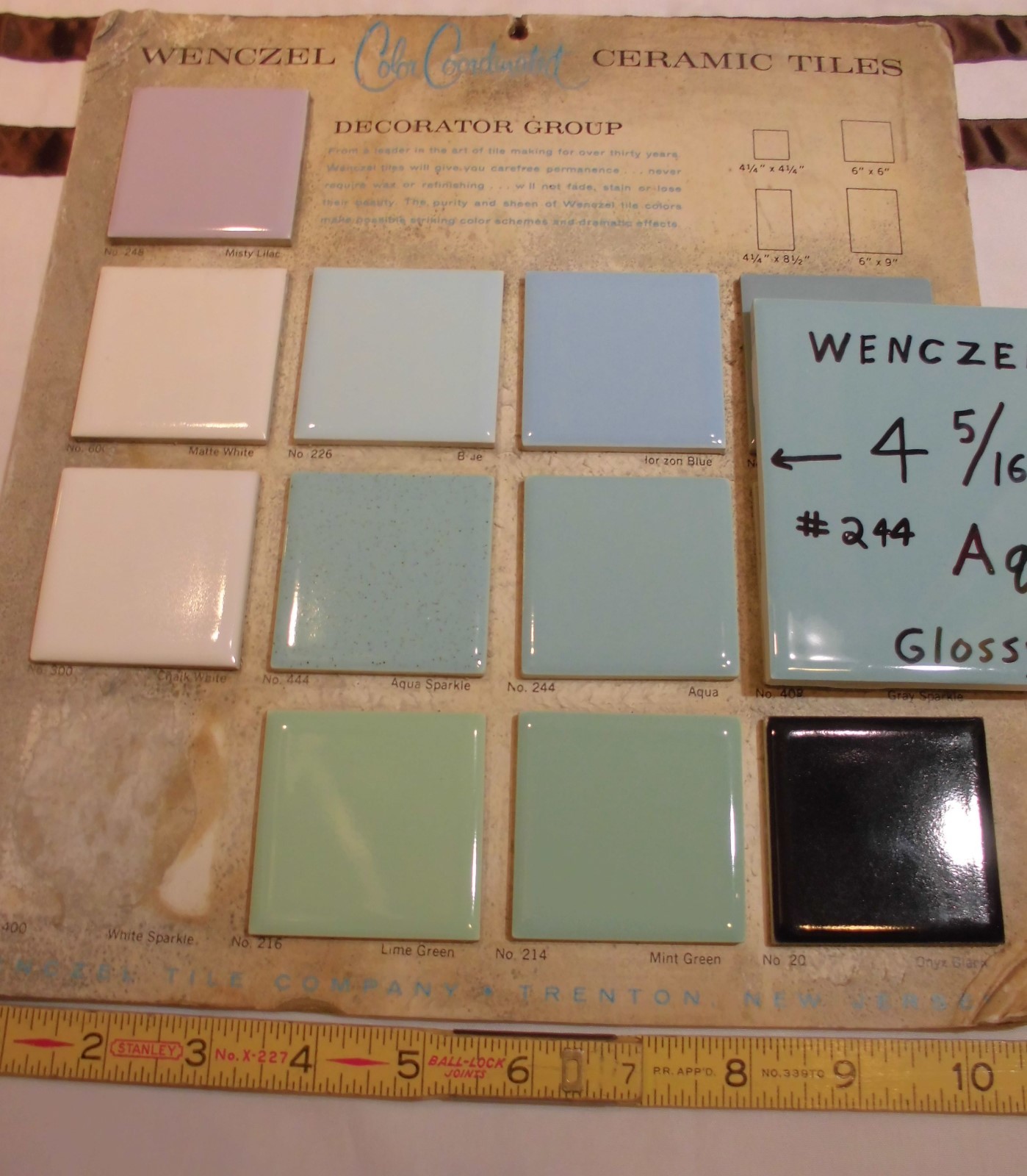 1 pc. Glossy Ceramic Tile *Blue-Green* by Wenczel Tile Co. 4-5/16″ Aqua Color
