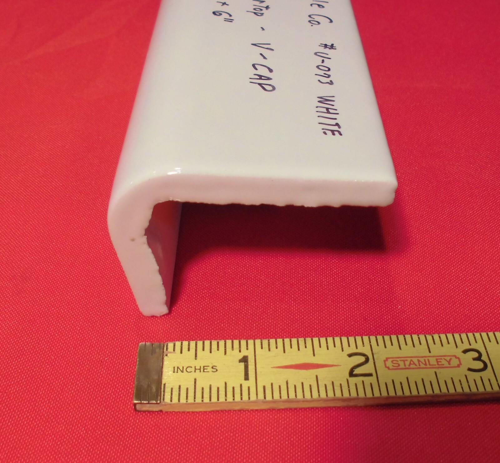 1 pc. Gloss White #U-073: V-Cap Ceramic Trim Countertop Tile: Reversable, U.S.A.