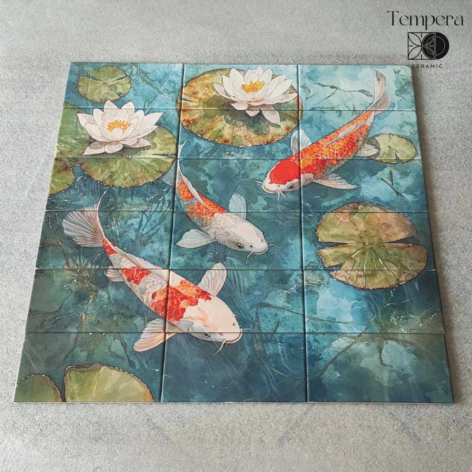 Koi Fish tiles mural, Koi fish pond tiles backsplash, koi on tiles art decor