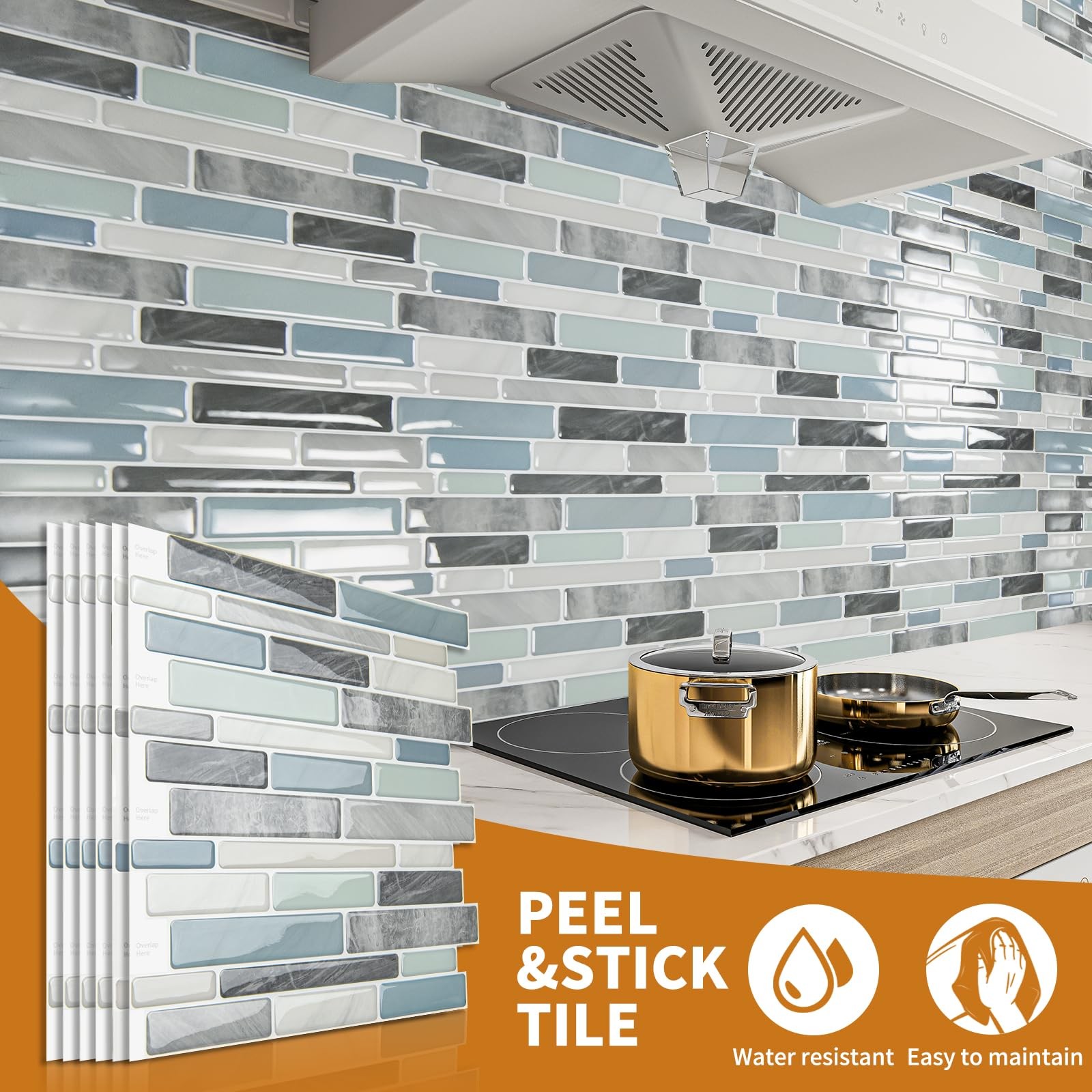 10-Sheet Peel and Stick Backsplash Tile for Kitchen, Back Splash Stick On Blue