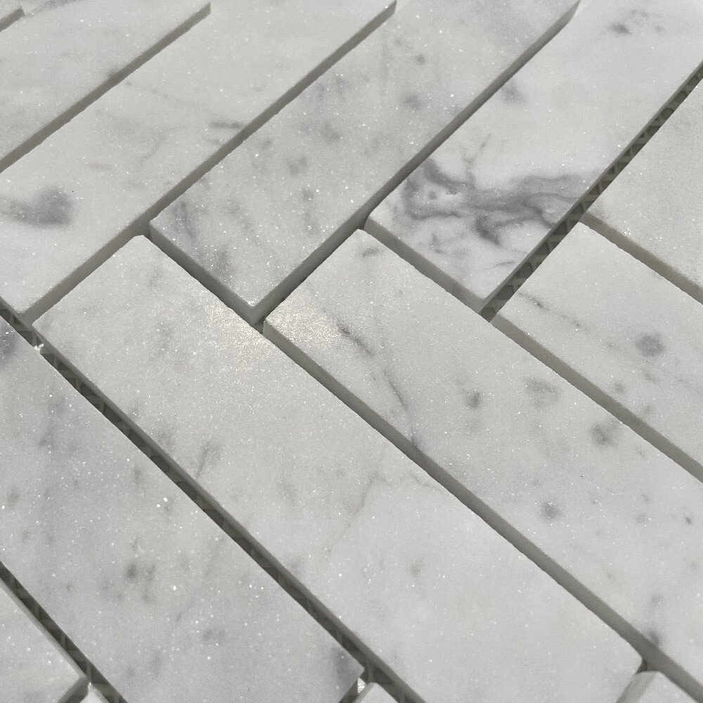 C7FXH Carrara White 1×4 Herringbone Marble Mosaic Tile Honed Venato Bianco