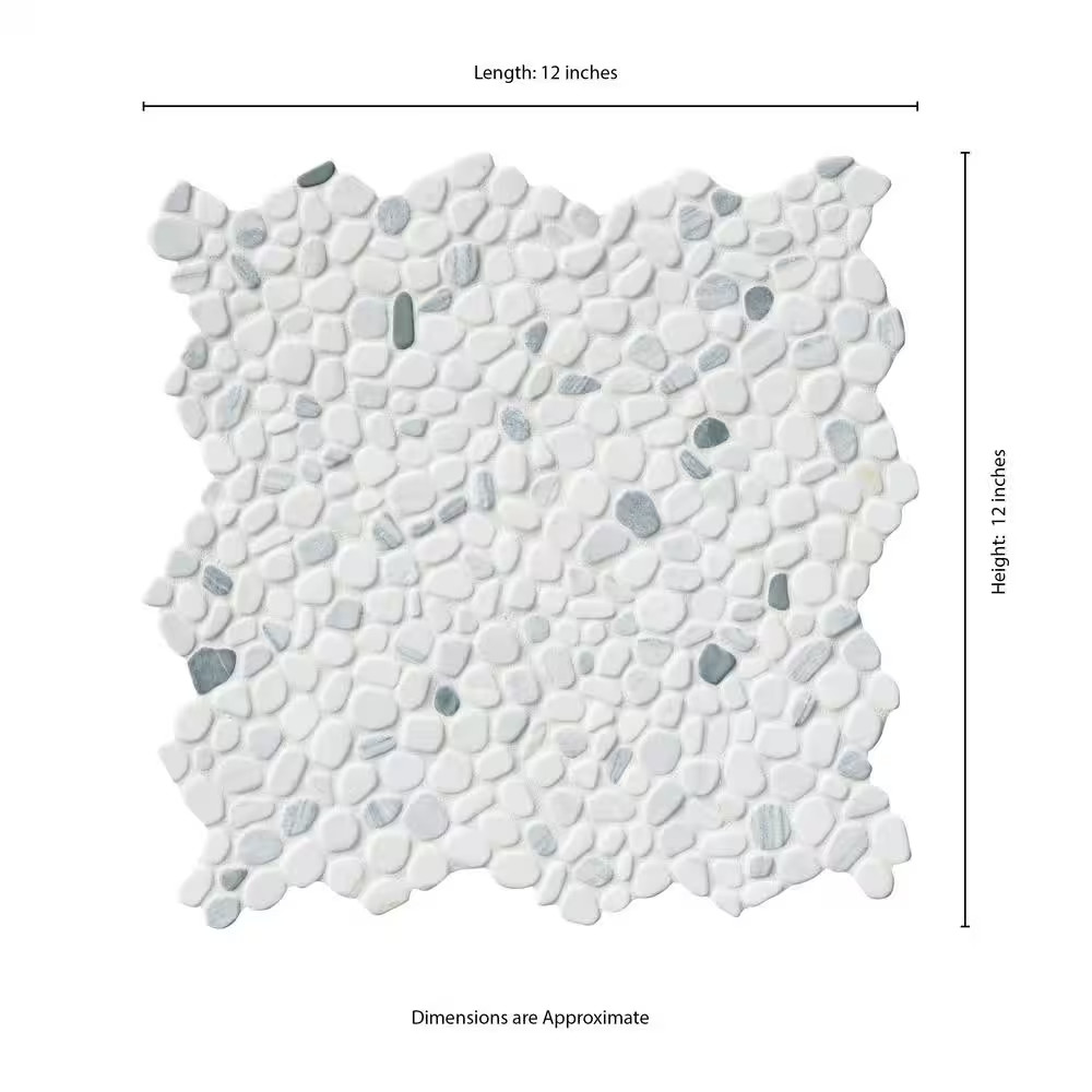 Black and White Pebbles 12 In. X 12 In. X 10 Mm Tumbled Marble Mosaic Tile (0.9