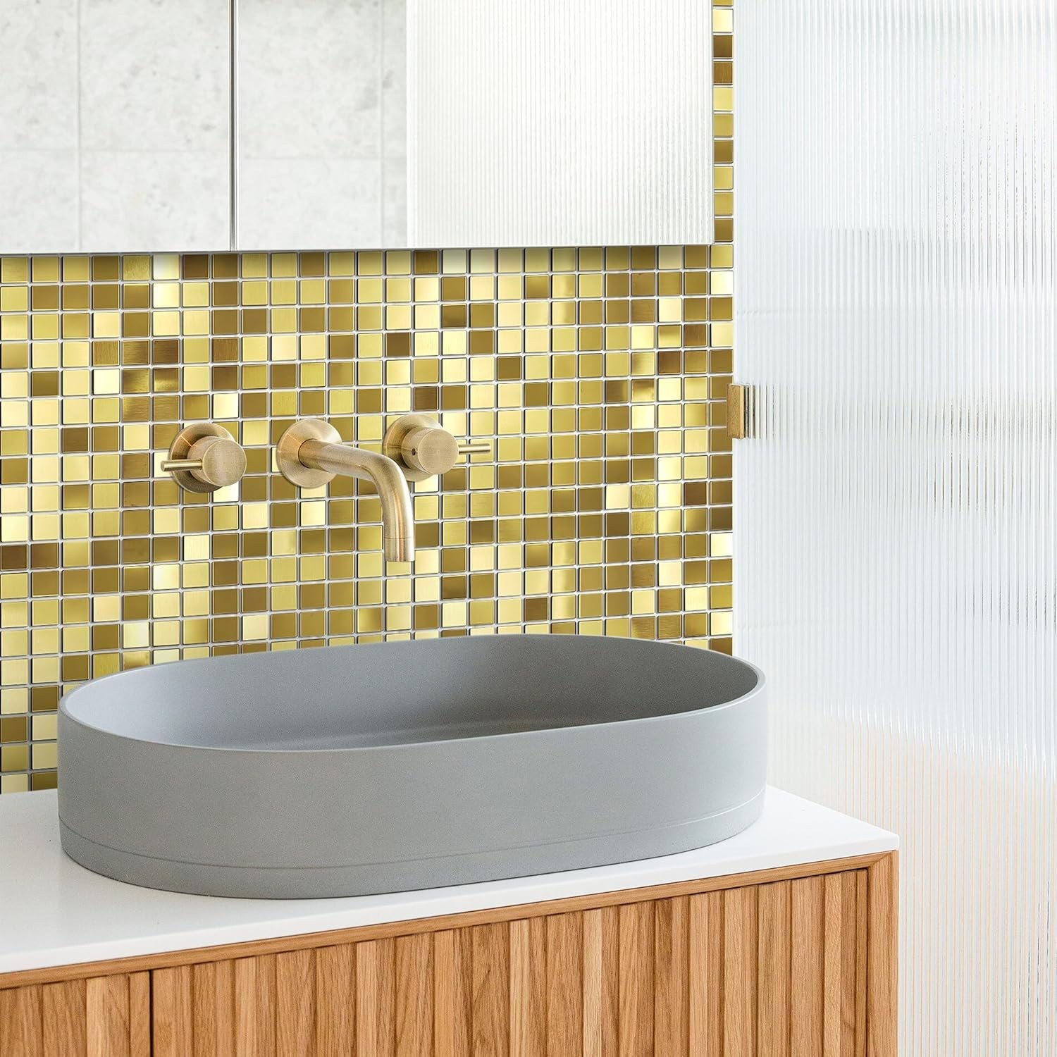 Gold Mosaic Tile Squares 12×12 for Kitchen Backsplash & Bathroom Walls (5 Pack)