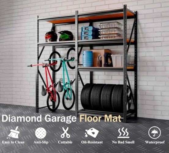 Garage Floor Mat, 2mm Thickened Ribbed PVC Diamond 4×8 FT Gray(4-Tier Diamond)