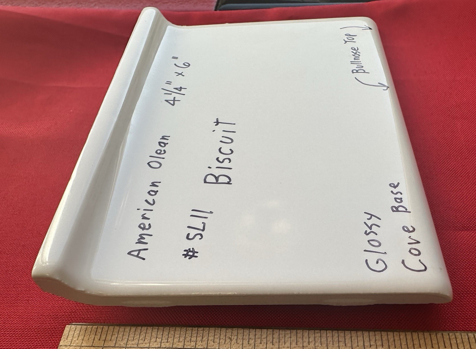 1 pc. #SL11 Biscuit: Glossy Bullnose Top cove/base Ceramic Tile: 4-1/4″ X 6″ NEW