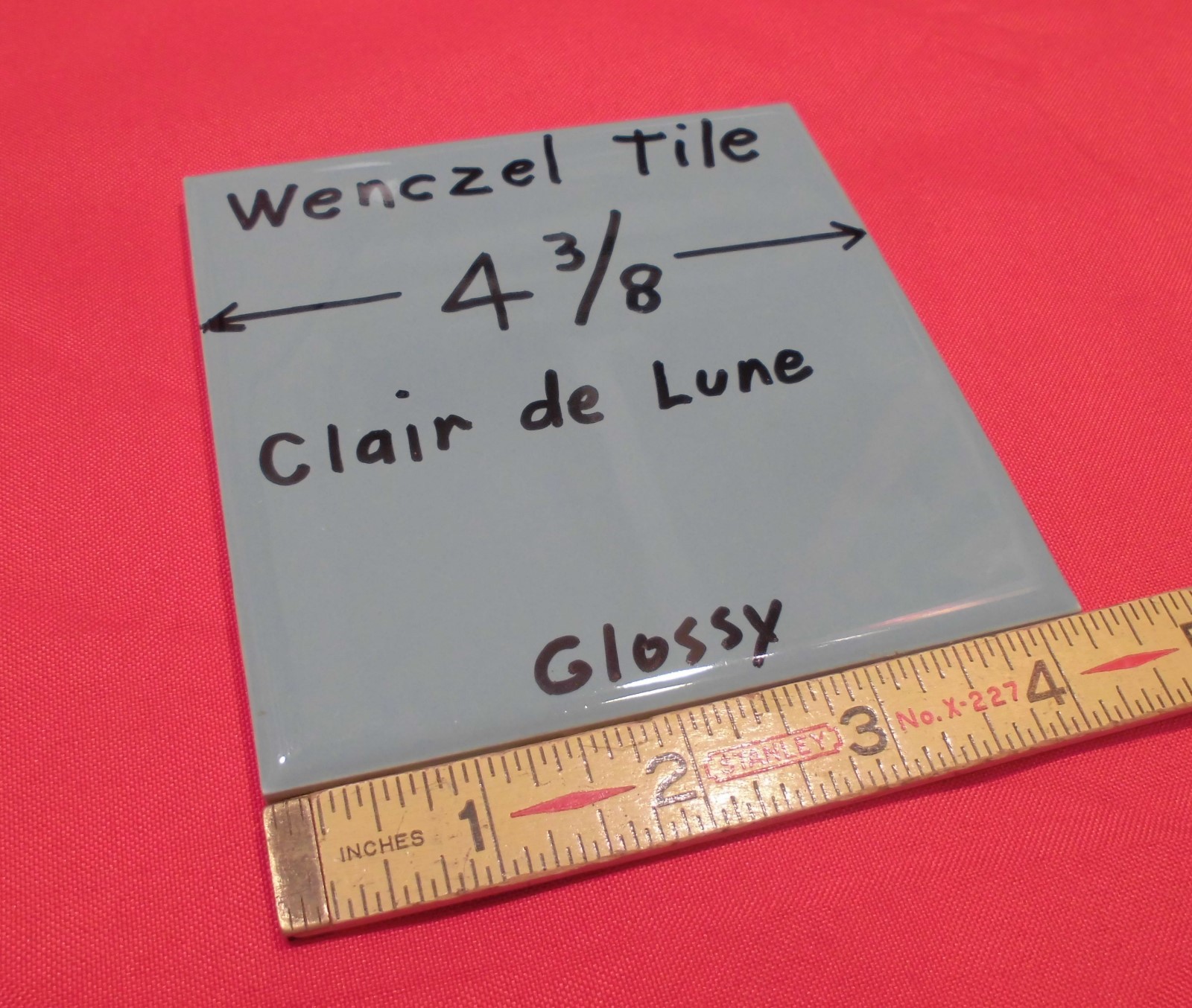1 pc. *Blue-Gray* Glossy Ceramic Tile by Wenczel 4-5/16″ *Clair-De-Lune*