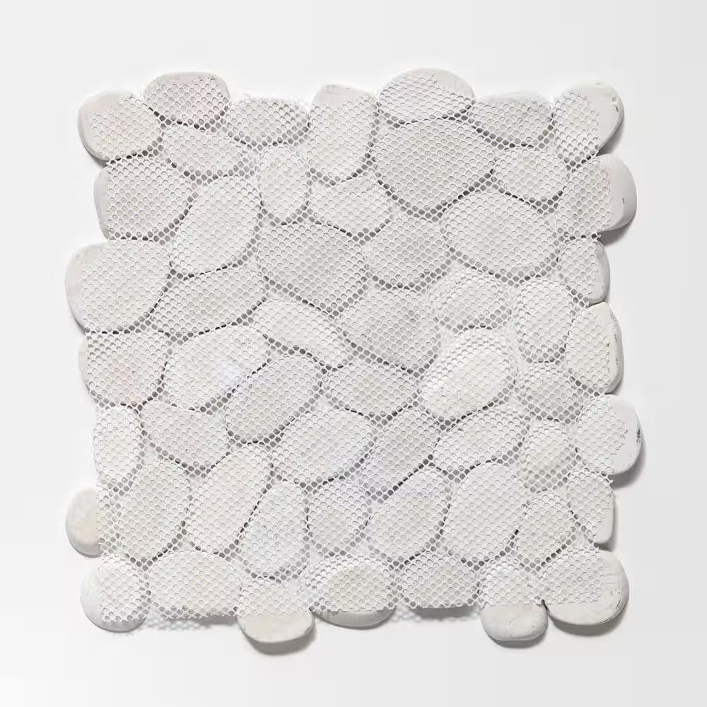Sliced Pebble Tile White 11-1/4 In. X 11-1/4 In. X 9.5 Mm Mesh-Mounted Mosaic Ti
