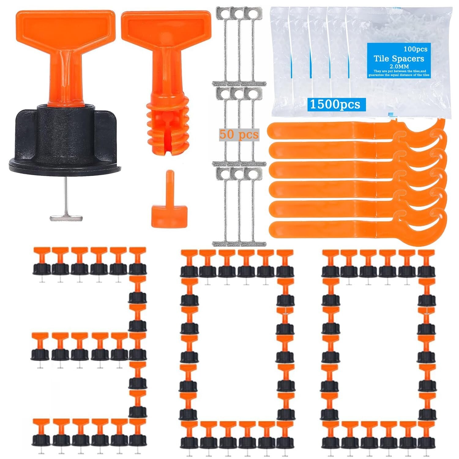 Tile Leveling System Kit,300pcs Reusable 1/16″ Tile Leveler Spacers+1500pcs C…