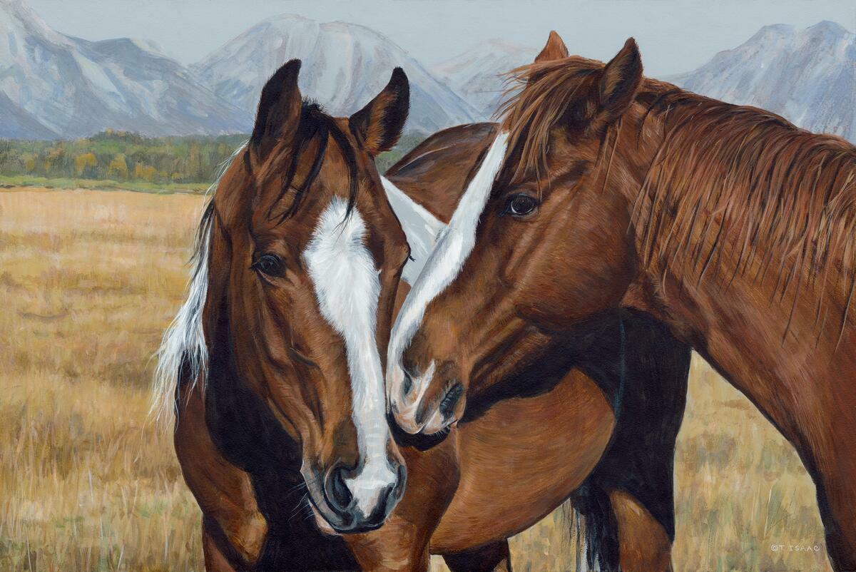 Ceramic Tile Mural Kitchen Backsplash – Making Friends – Horses Animals Artwork