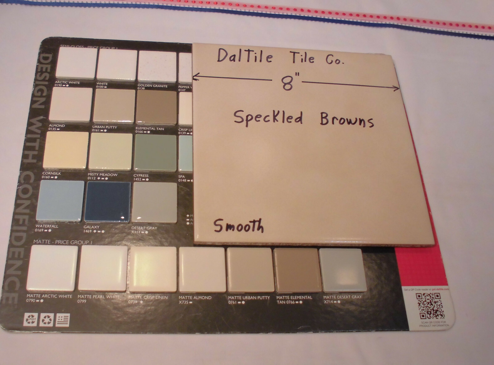 1 pc. *Speckled Browns* Daltile Ceramic Floor Tile 8″ X 8″ actual size 7-13/16″