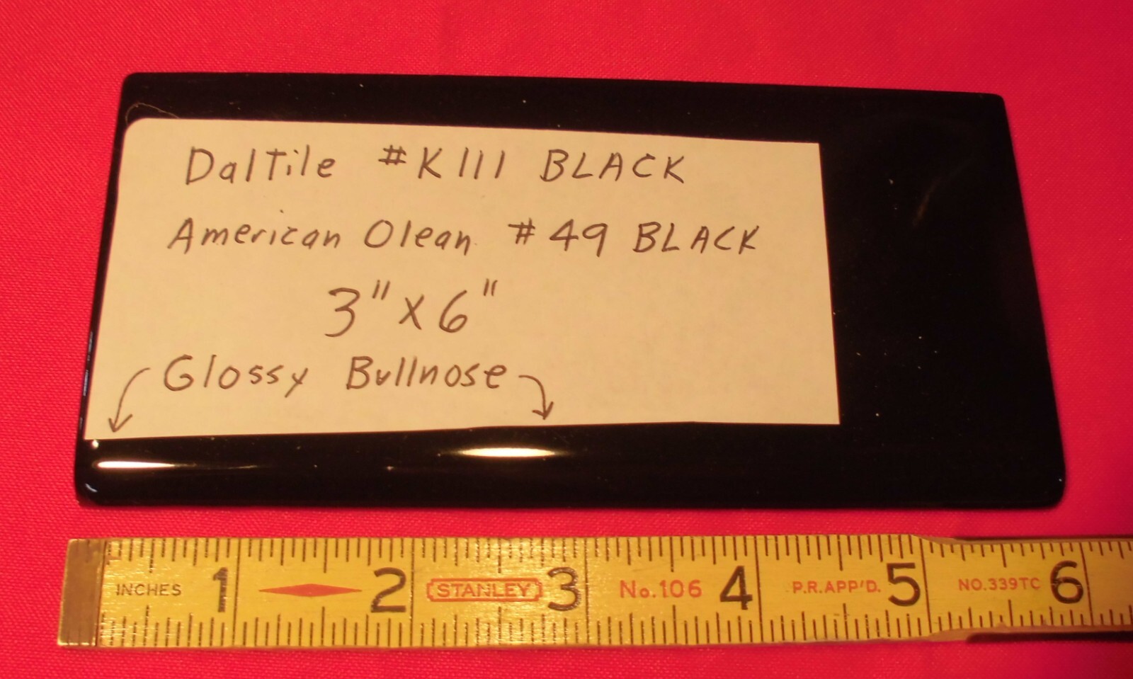 Gloss Black 3″ x 6″ Ceramic Tile Bullnose Trim Edge Subway by American Olean NEW