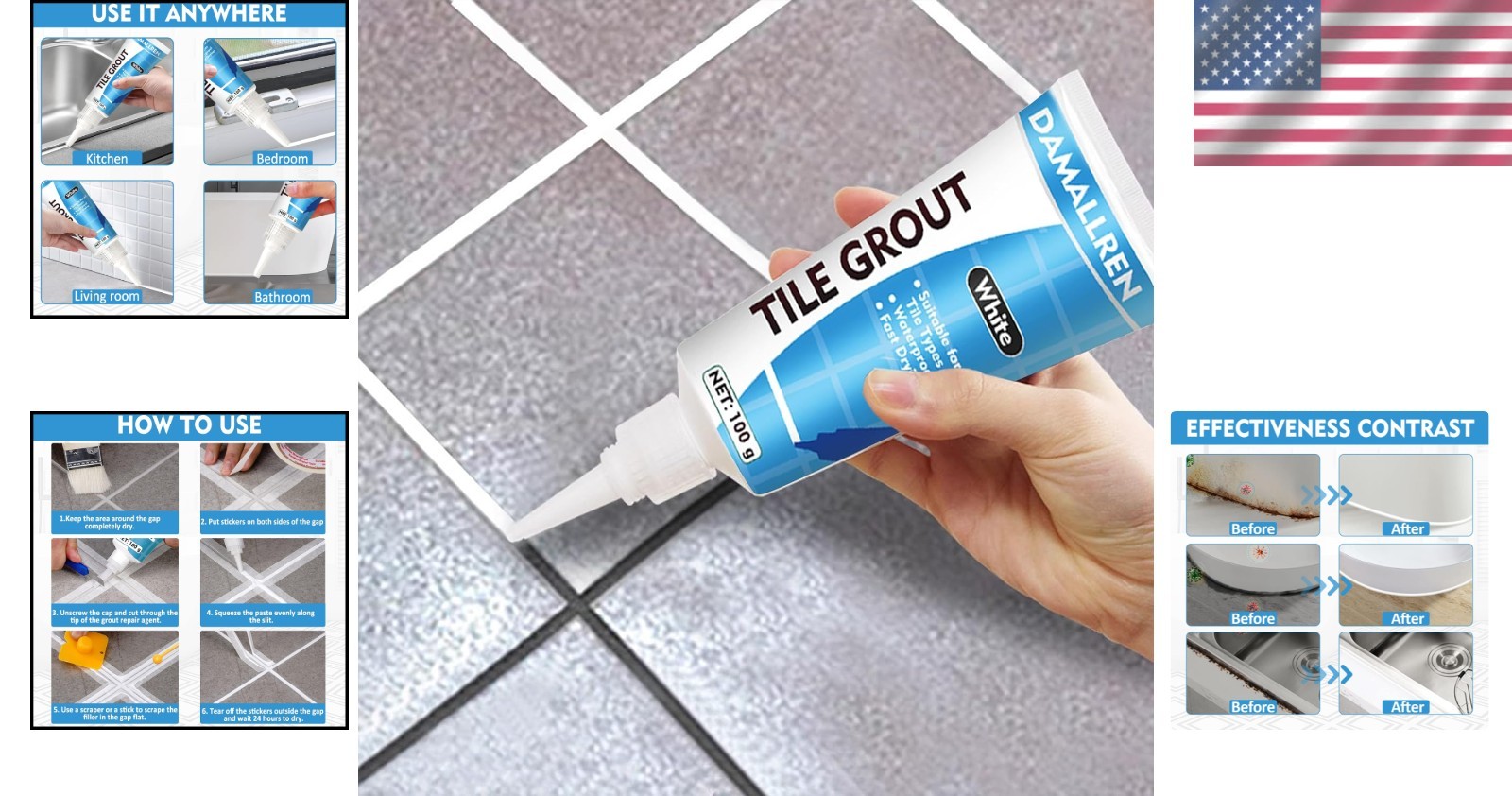 Grout Pen Kit Waterproof Fast Drying for Tile Joints and Gaps White