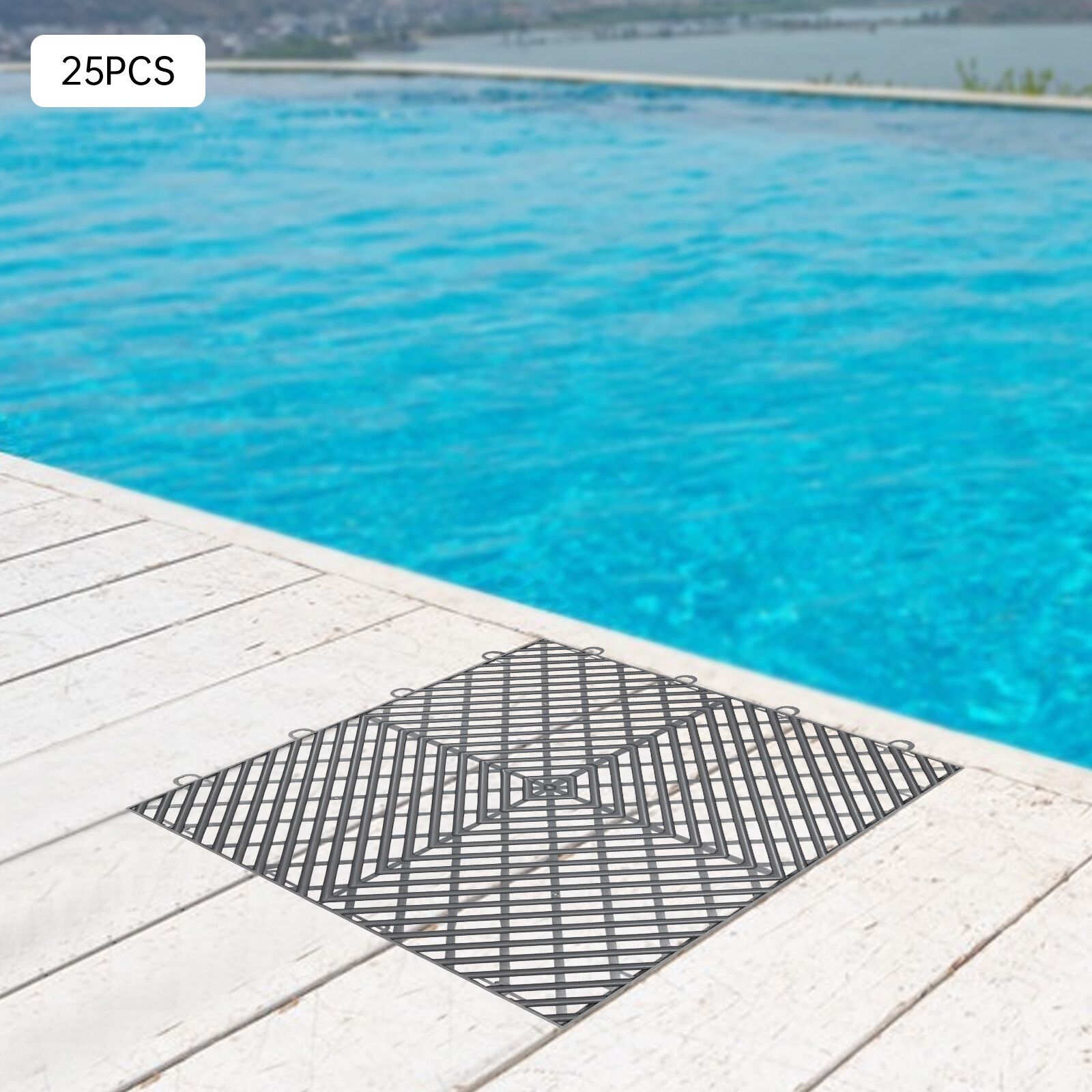 25PCS Tiles Interlocking Graphite Drainage Tiles 12x12x0.5 Inches Deck Tiles