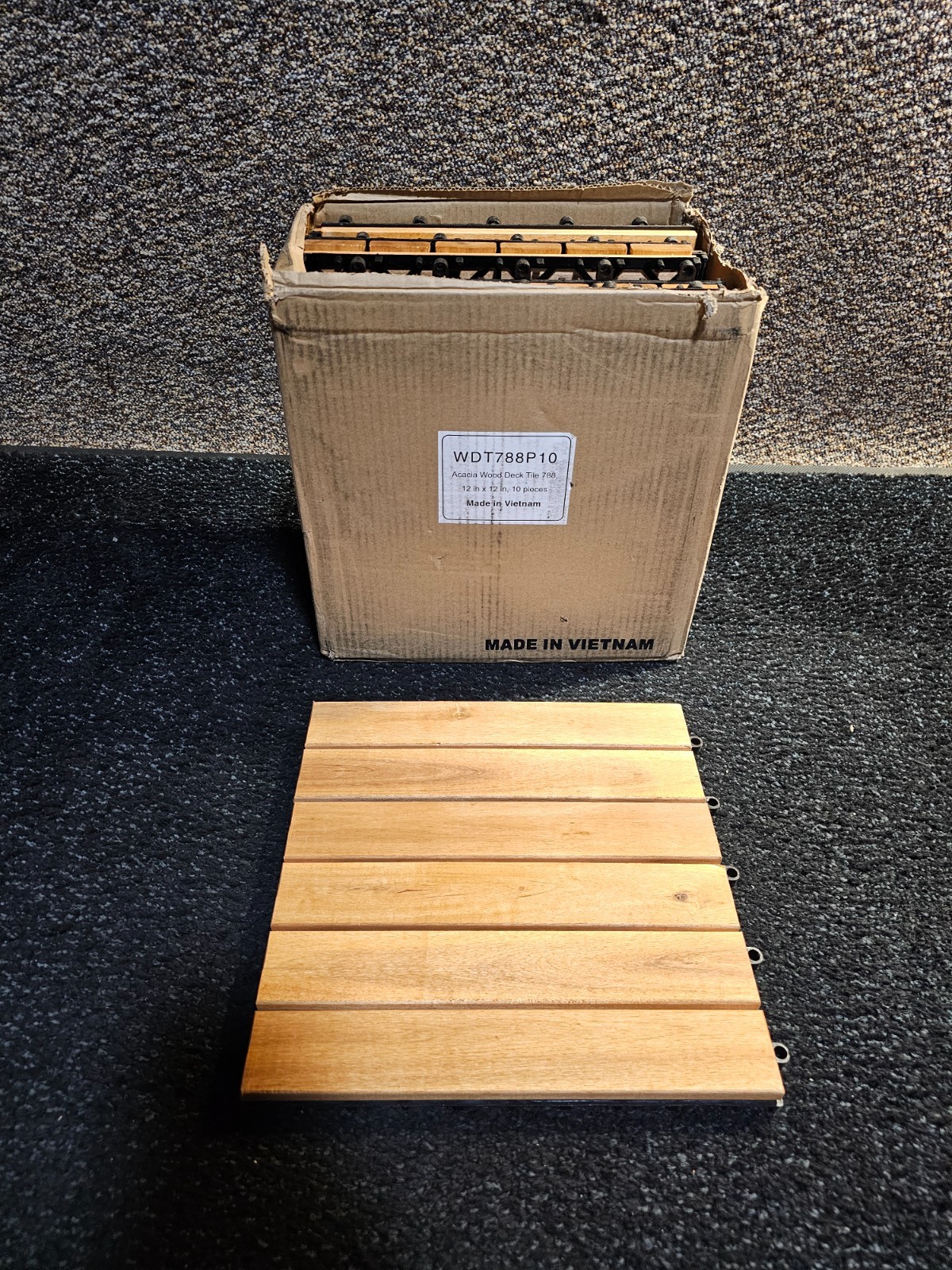 (QTY 10) Acacia WDT788P10 Hardwood Deck Tile, Interlocking Patio Tile 12″ x 12″