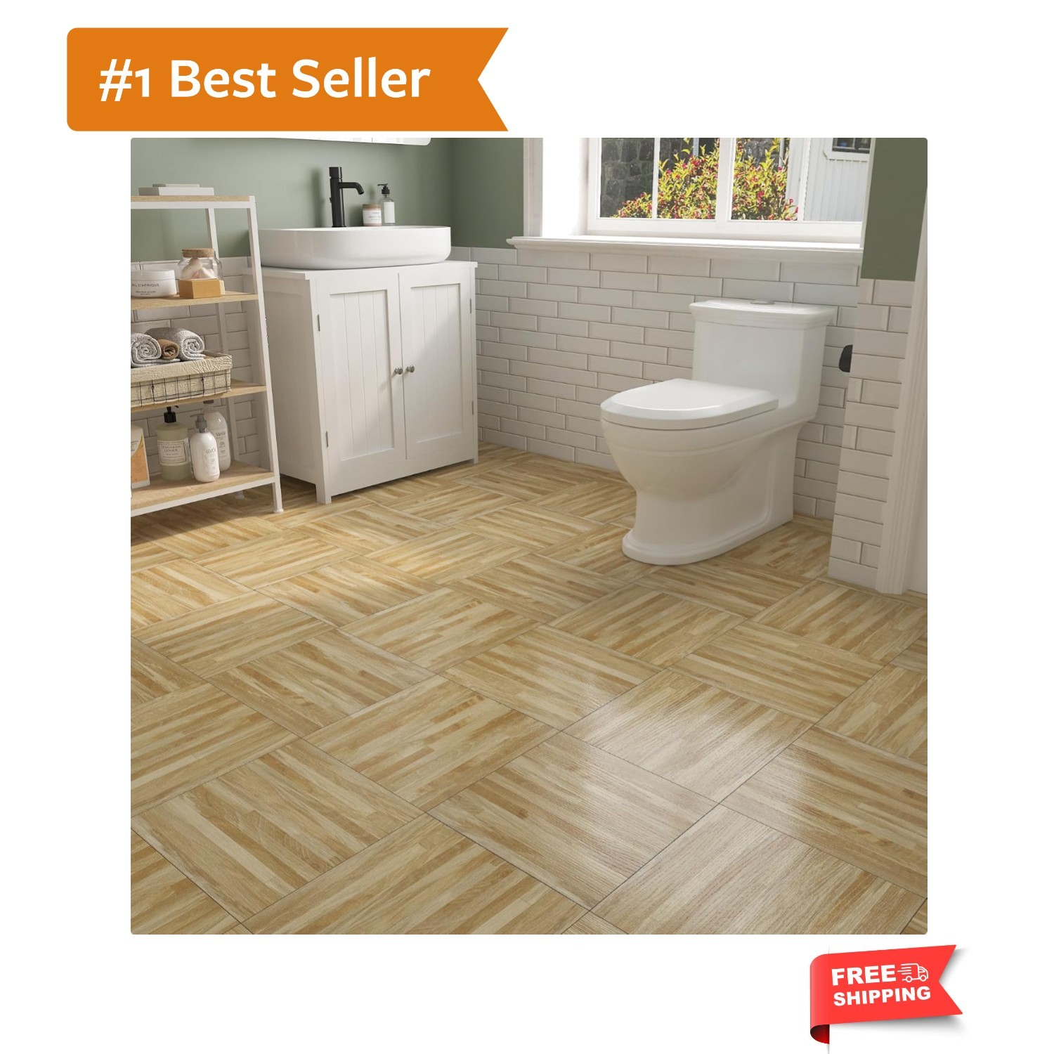 Light Brown Wood Flooring Planks Peel and Stick Floor Tile Wood Plank Beige T…
