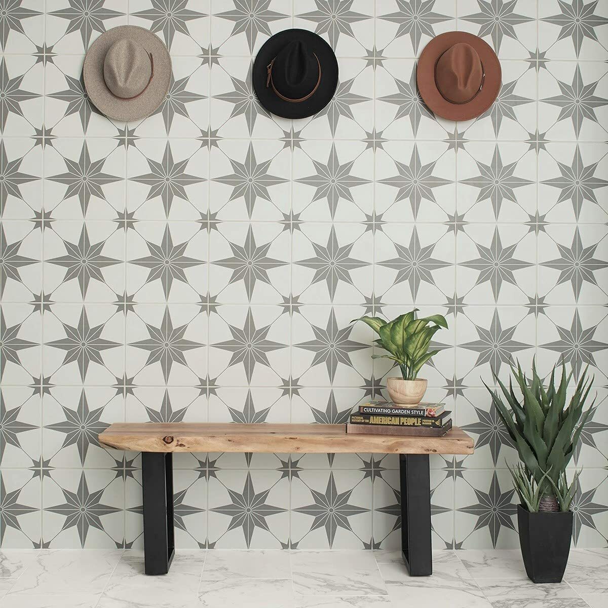 12×12 TrueNorth Geometric Pattern Modern Encaustic Style Ceramic Wall Floor Tile