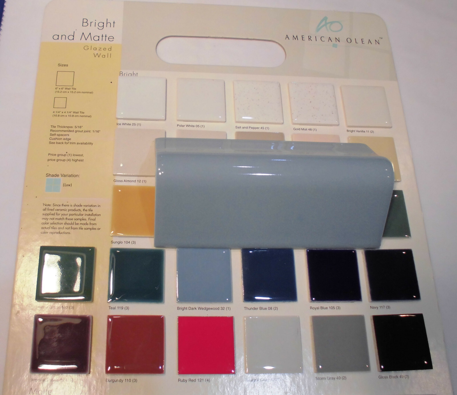1 pc. *Bright Dark Wedgewood* V Cap Ceramic Trim Tile; Counter Top Edging; Blue