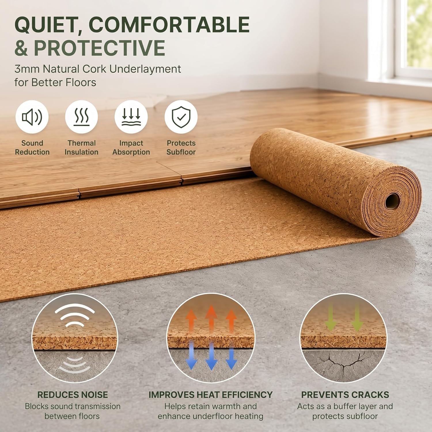 200 Sq. Ft. Cork Roll Cork Mat Roll 48 X 600 Inch Cork Underlayment Roll 1/8 Thi