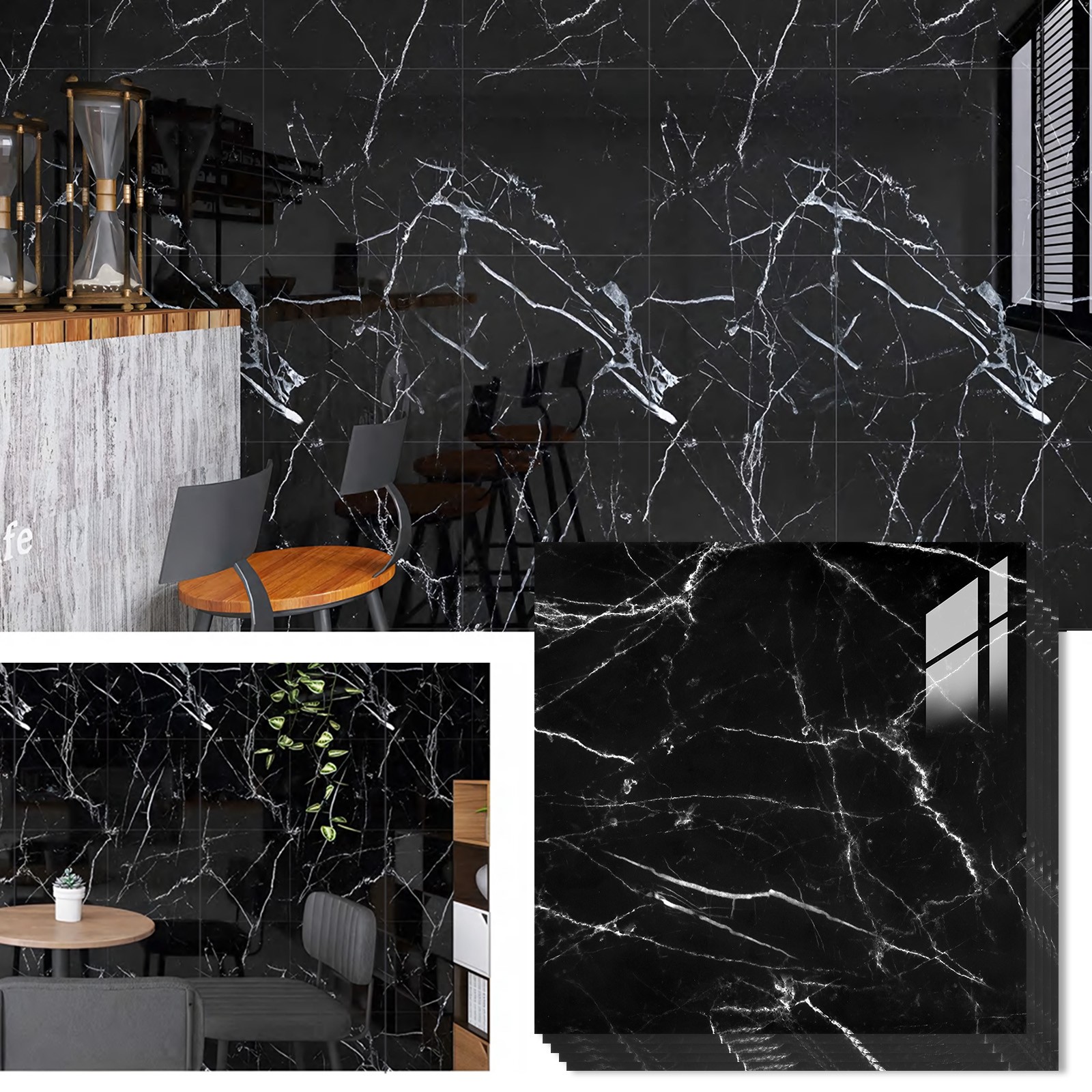50/100 Pcs Peel & Stick PVC Wall Tiles 12″ Marble Floor Wall Panels Foam Sticker