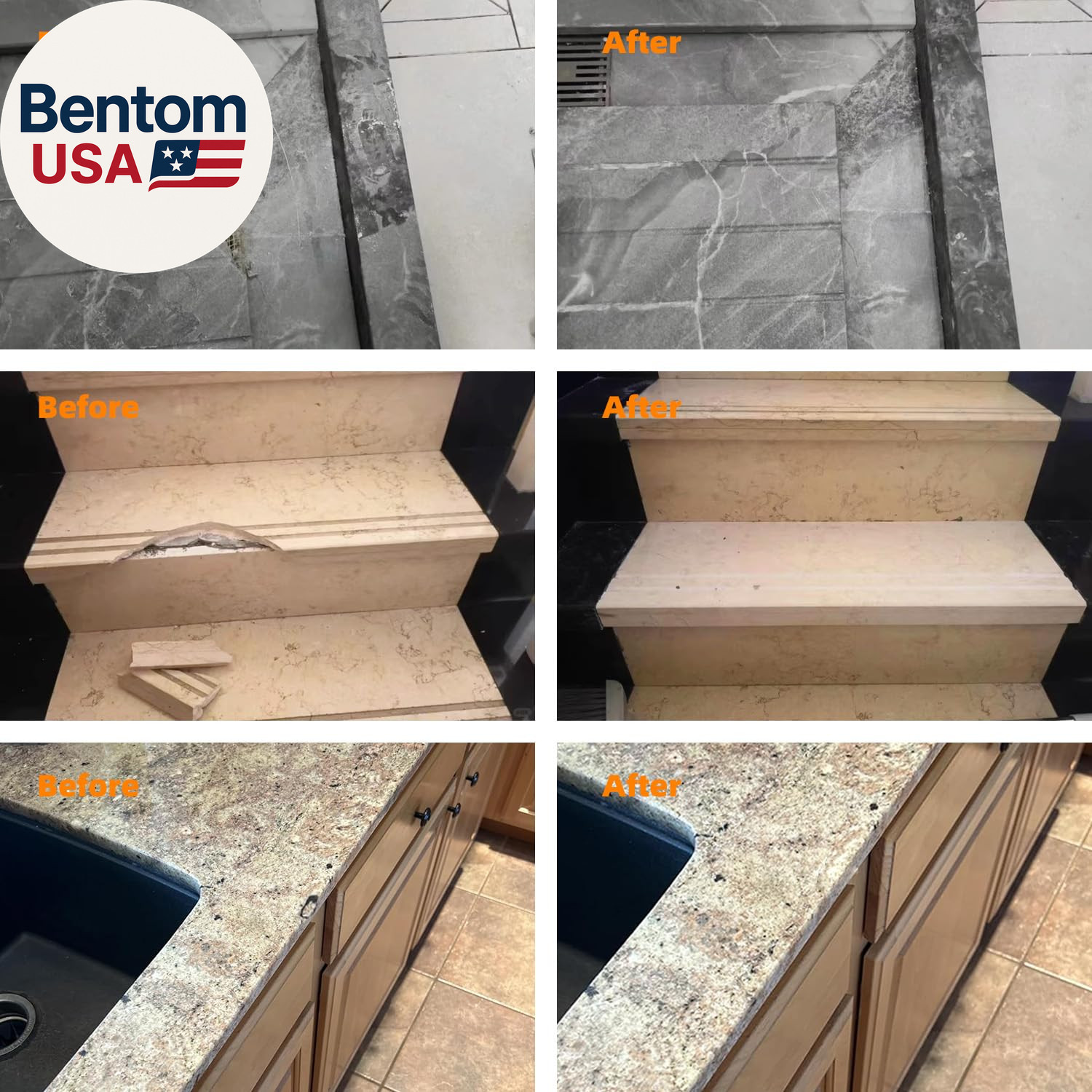 Granite and Quartz Countertop Chip Filler Repair Kit Tile & Fiberglass Porcelain
