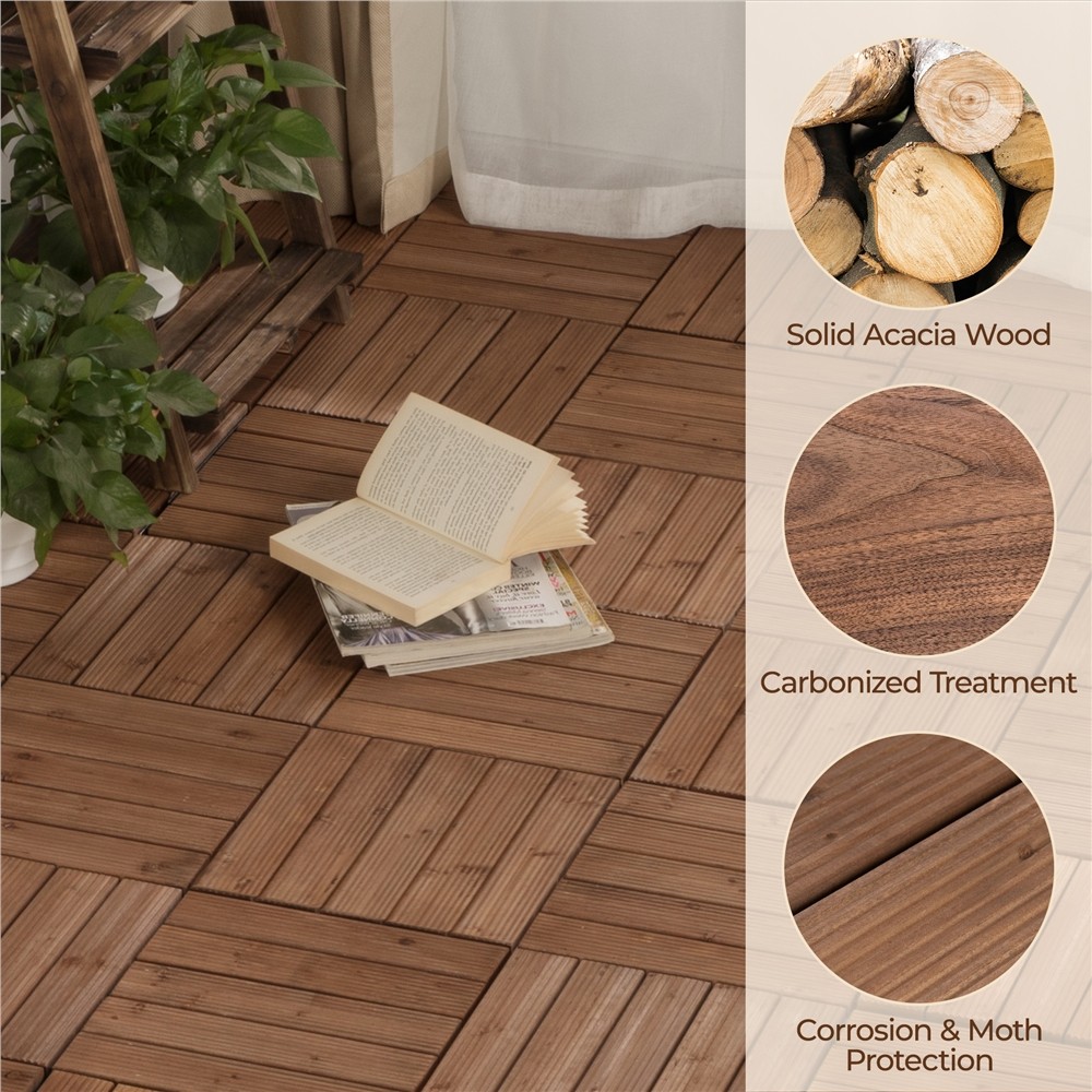 27pcs Wooden Patio Tiles Interlocking Flooring Deck Tile Outdoor Pathway 12×12”