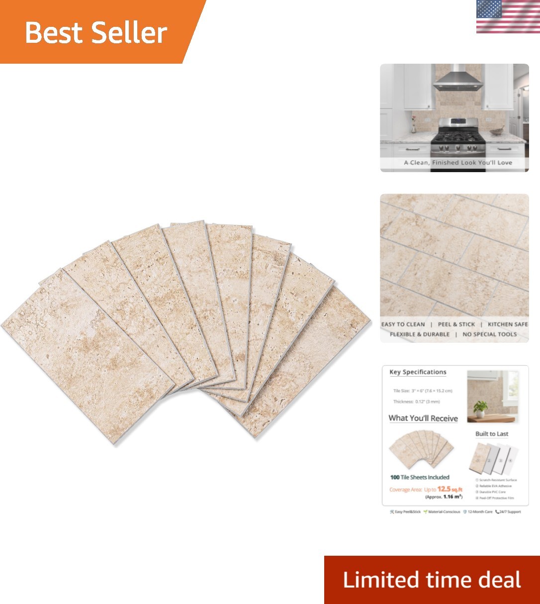100 Pieces Peel and Stick Backsplash for Kitchen, 3″ x 6″ PVC Subway Tile, 20…