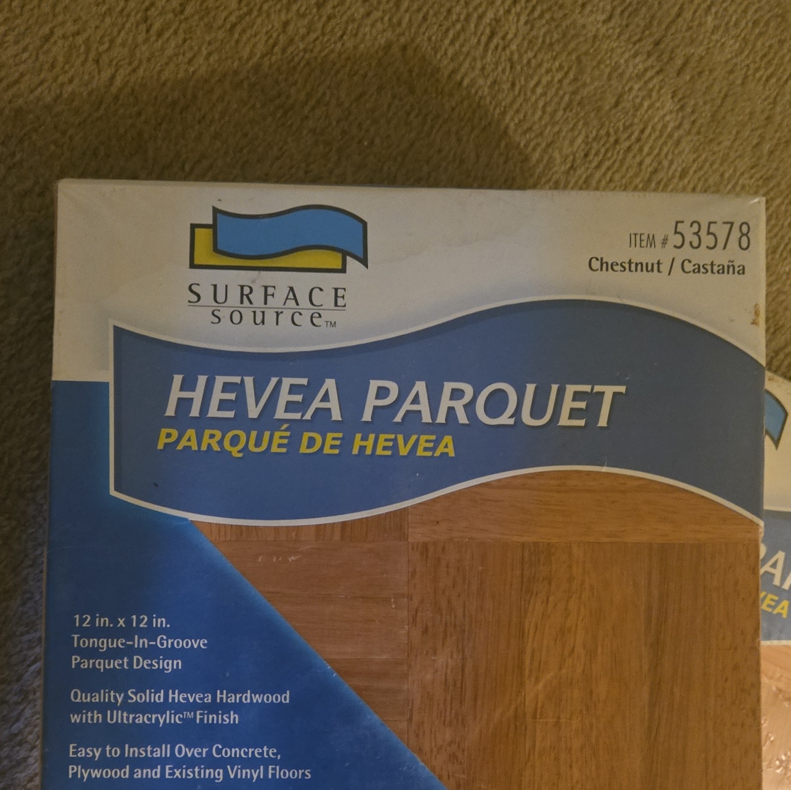 Surface Source Hevea Parquet 12×12 T&G Ultracrylic Low Gloss 10 sq ft 53578