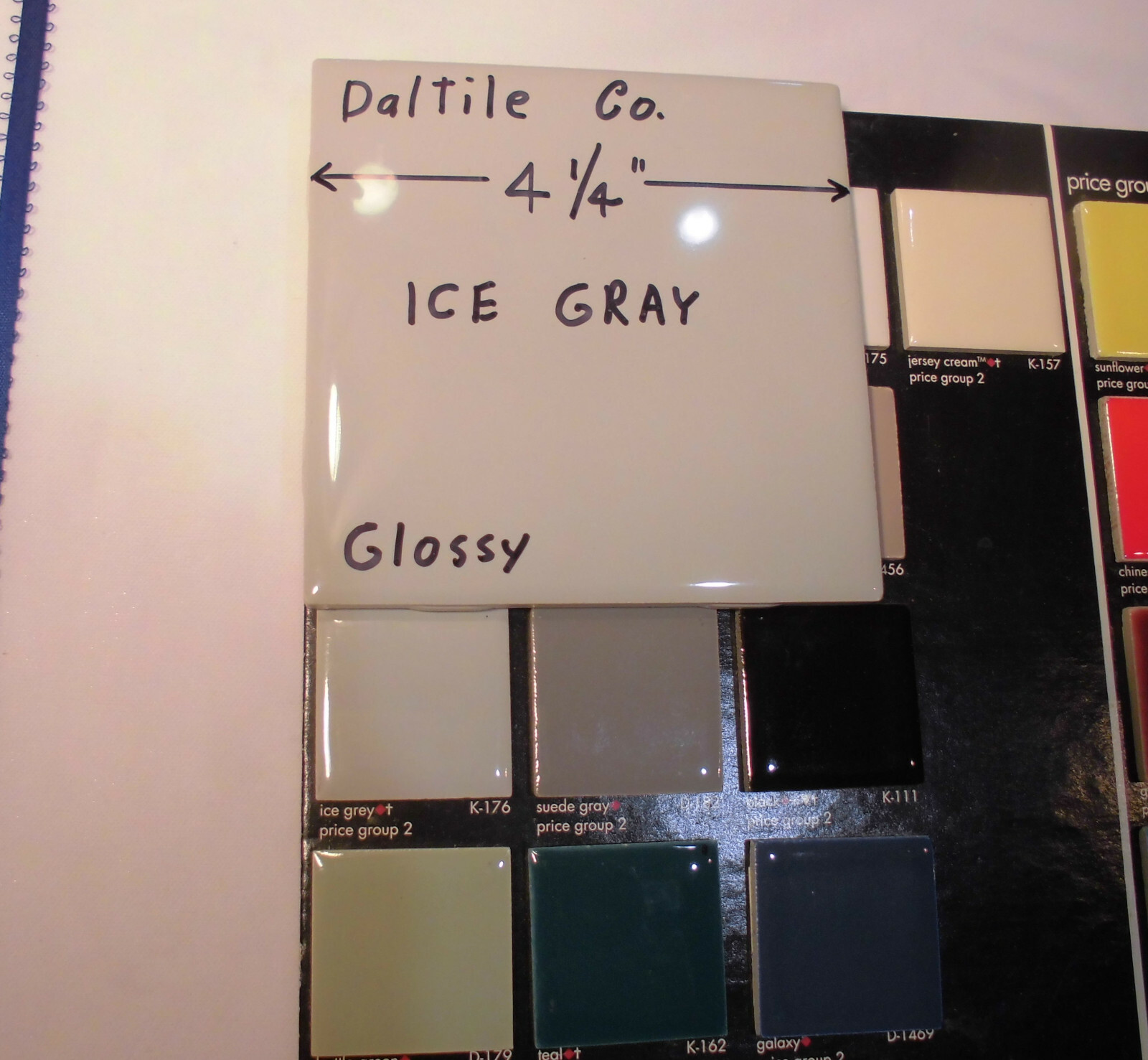 1 pc. Ice Gray: Glossy Ceramic Tile by Daltile; 4-1/4″ Discontinued Color #K176