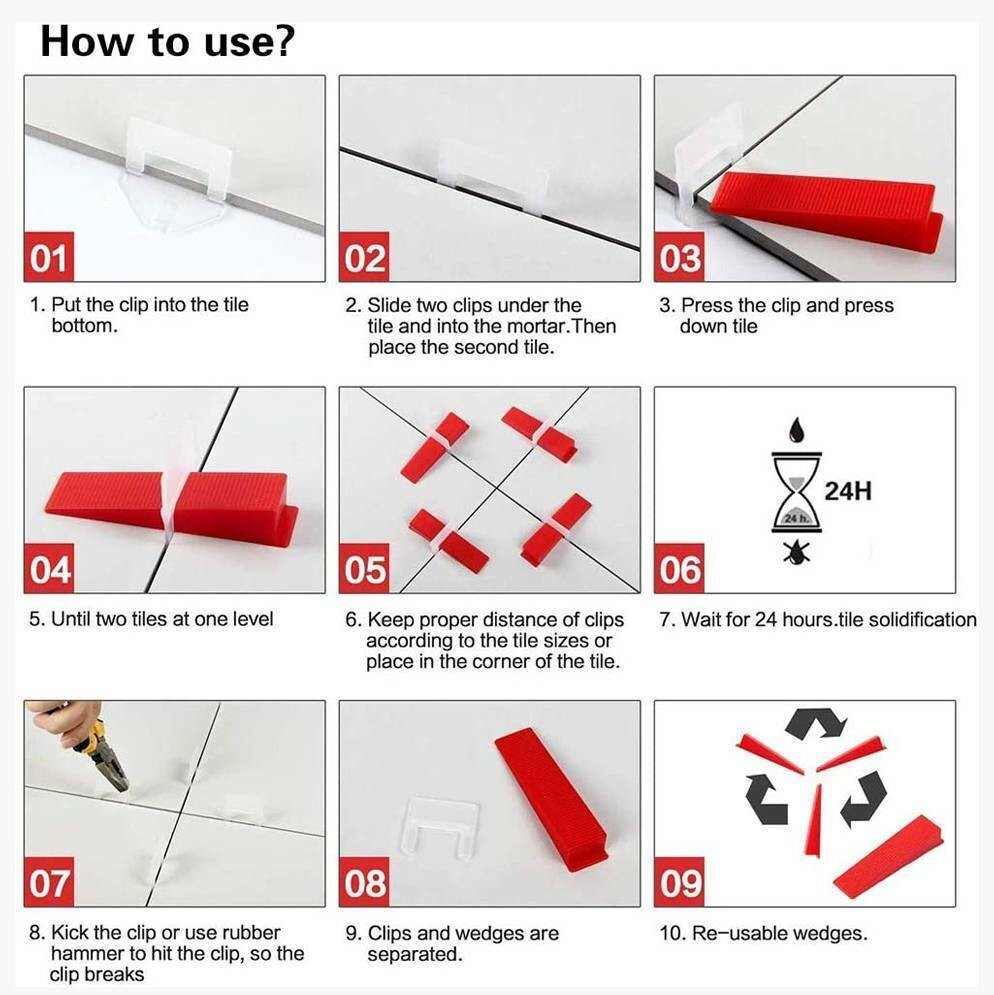 Tile Leveling System 1/16″ 100pcs Tile Spacers Clips+50 Reusable Wedges 1 Plier