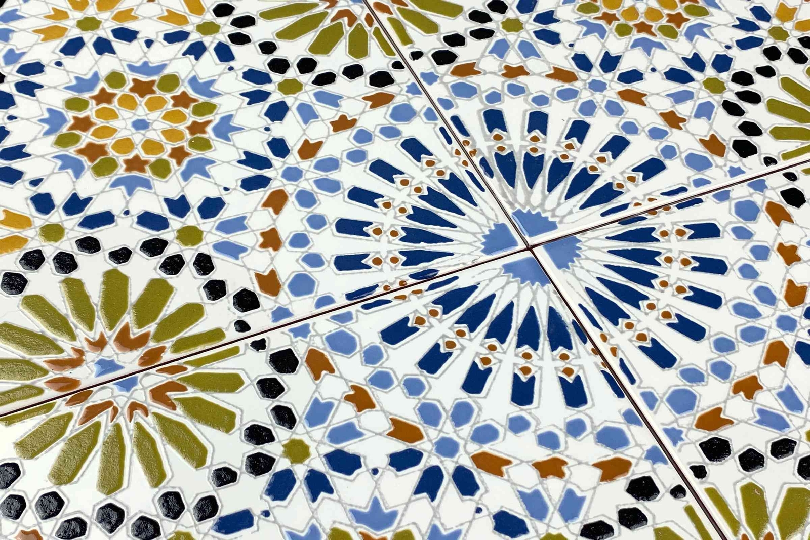 Moroccan ceramic tiles 8×8 inch, 12 tiles in Coloured Patchwork Mosaic – Kenza