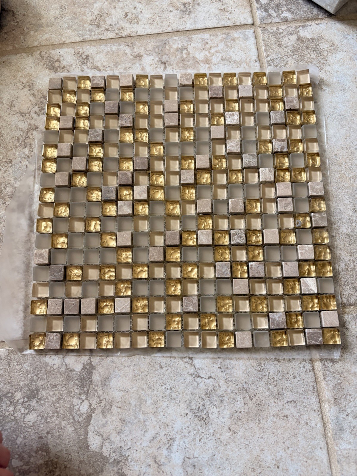 Crystal Stone Glass/Natural Stone Mosaic Tile Sheet Gold Gray 30x30cm