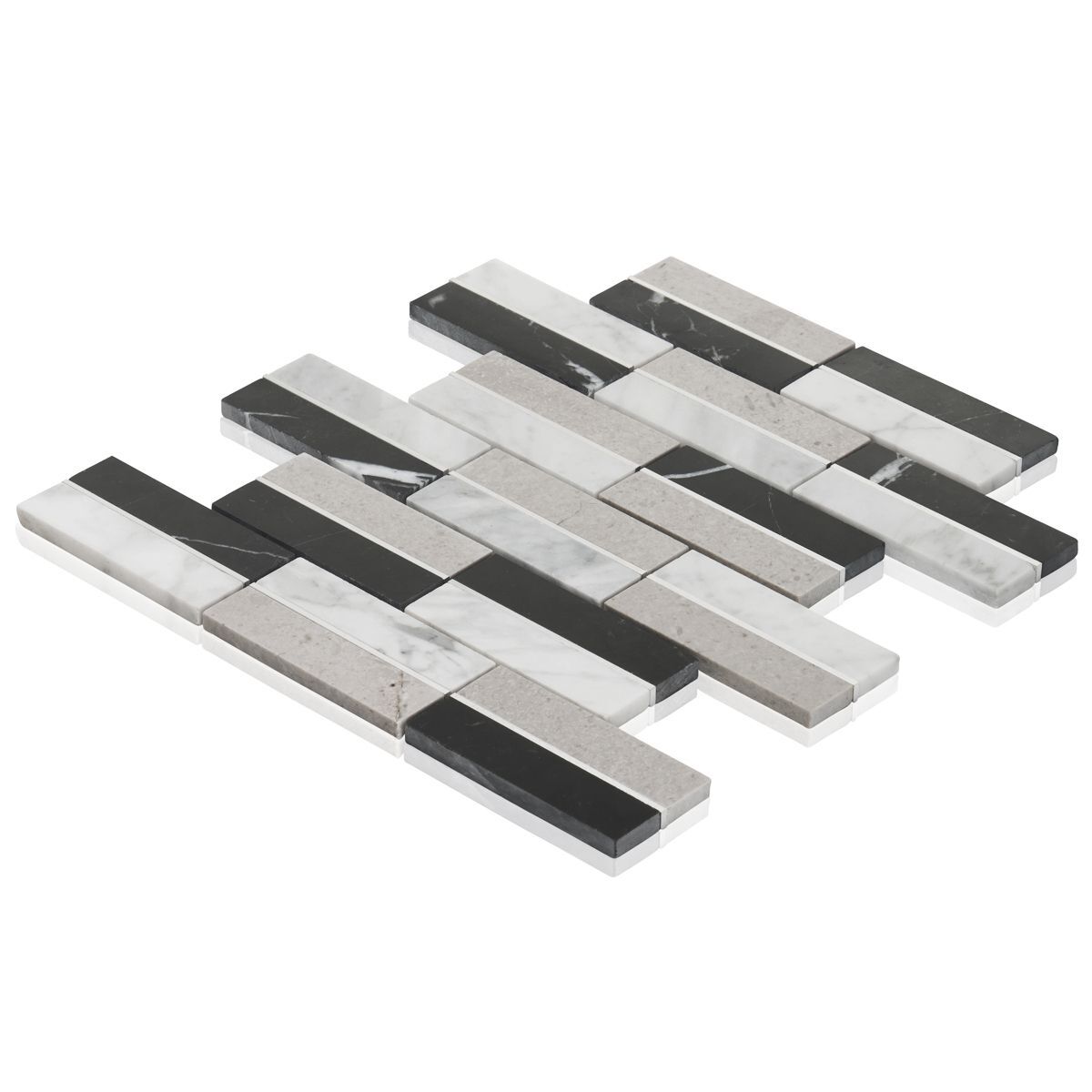 Black Gray White Marble Stone Silver Inlay Brick Joint Kitchen Tiles Backsplash