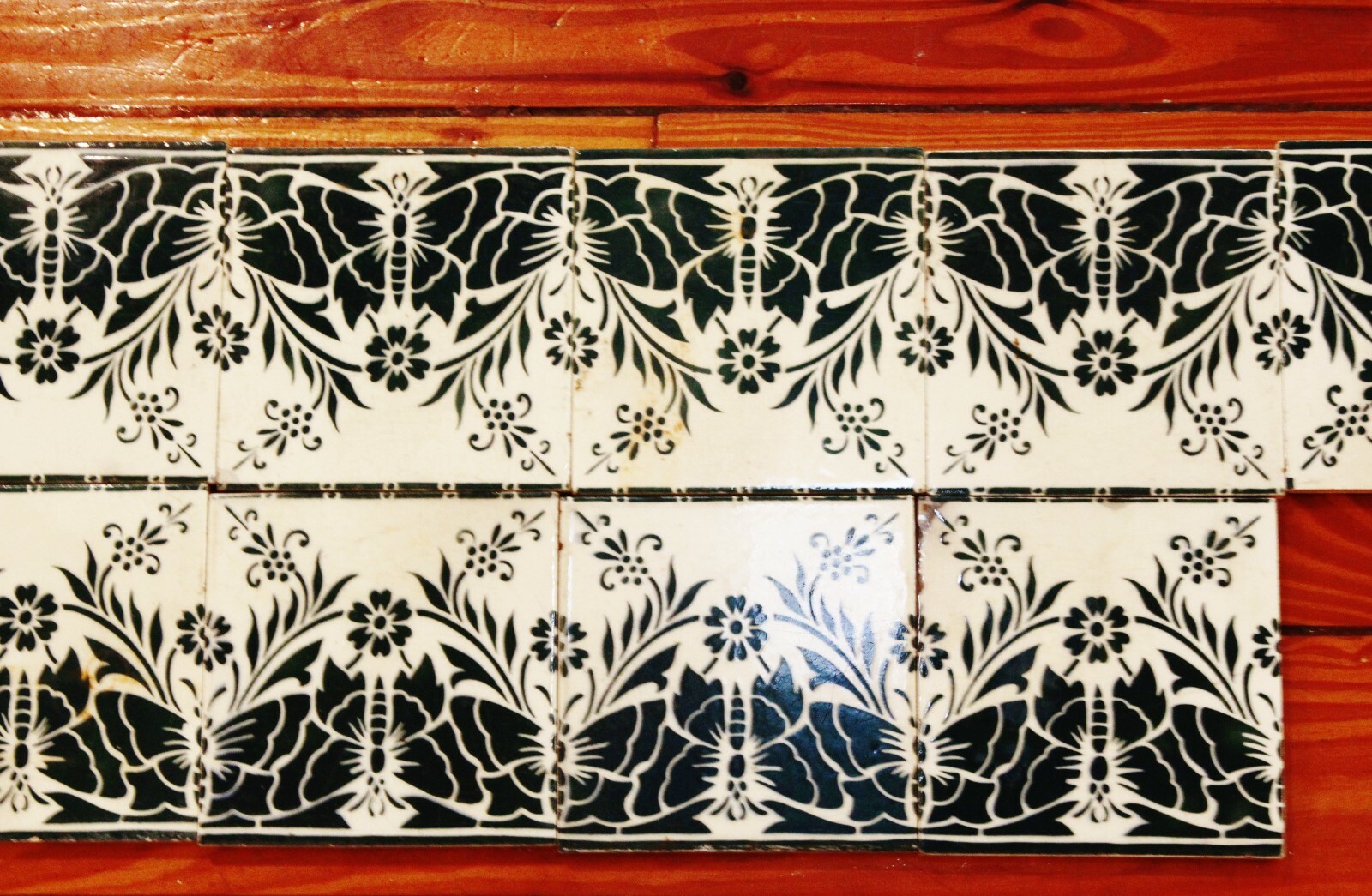Antique Saint Armand Nord & Hamage Art Nouveau Butterfly Tile Fireplace Frame