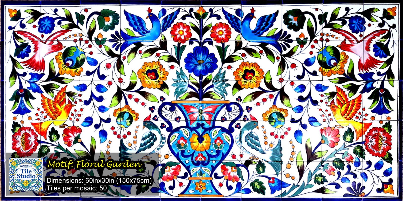 60inx30in Floral Garden Design Ceramic Tiles Mosaic Wall Mural Backsplash