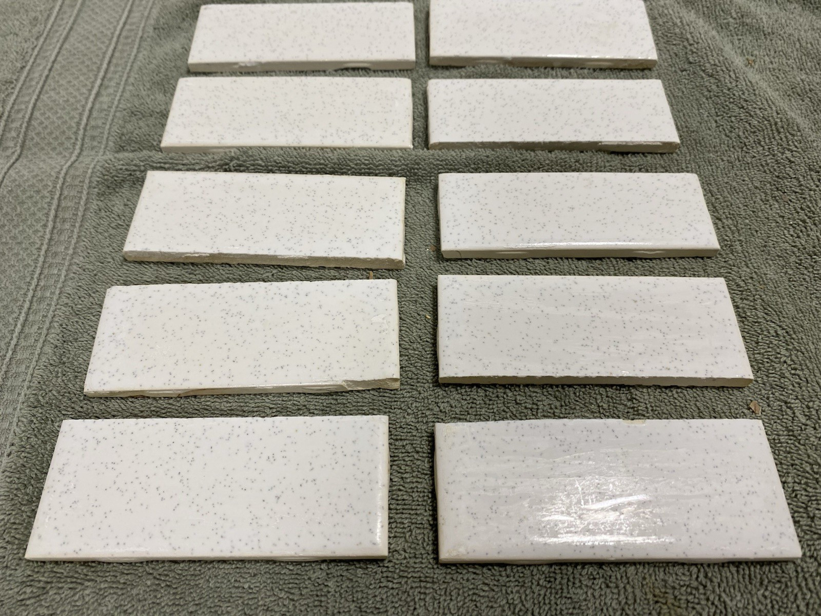 10 Vintage (1950-60s) White Speckled Ceramic Tile – CUT 1.5×4.25