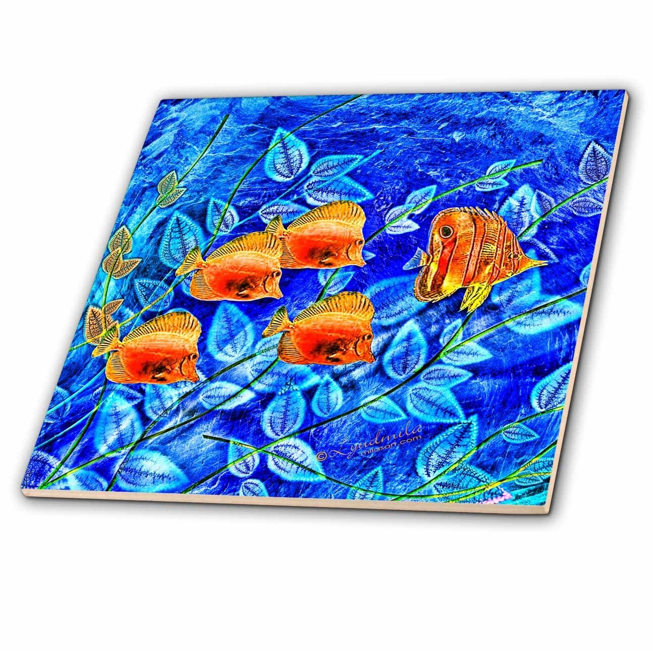 3dRose Tropical Fish Ceramic Tile 4-Inch Colorful Ocean Sea Life Decor
