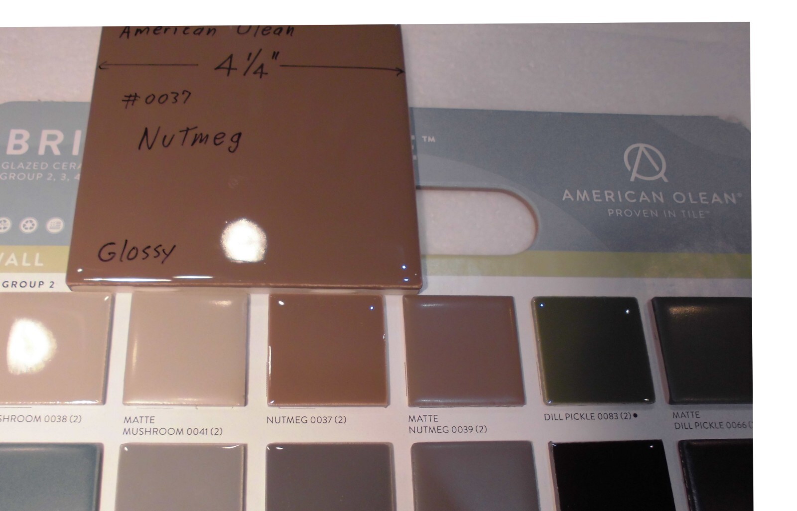 1 pc. Nutmeg: Glossy Ceramic Tile #37 by American Olean 4-1/4″ New, Dark-Brown