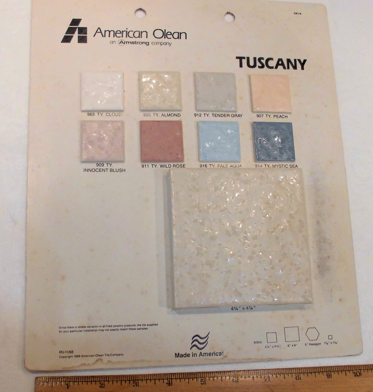 1 pc. *Almond Color* Bumpy Ceramic Tile: Tuscany; by American Olean 4-1/4″ NOS