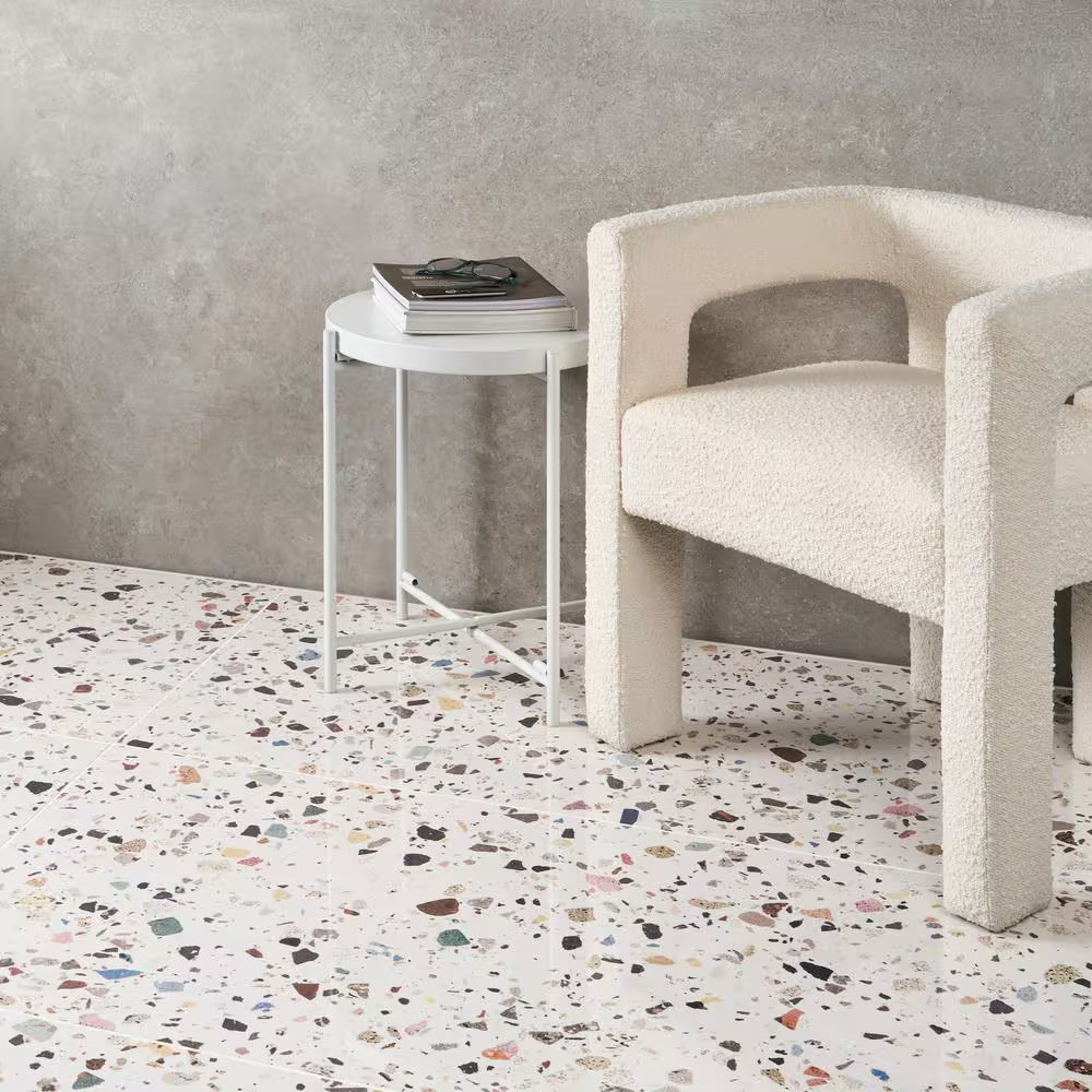 Adorn White Multicolor 23.62 In. X 47.24 In. Terrazzo Look Polished Porcelain Fl