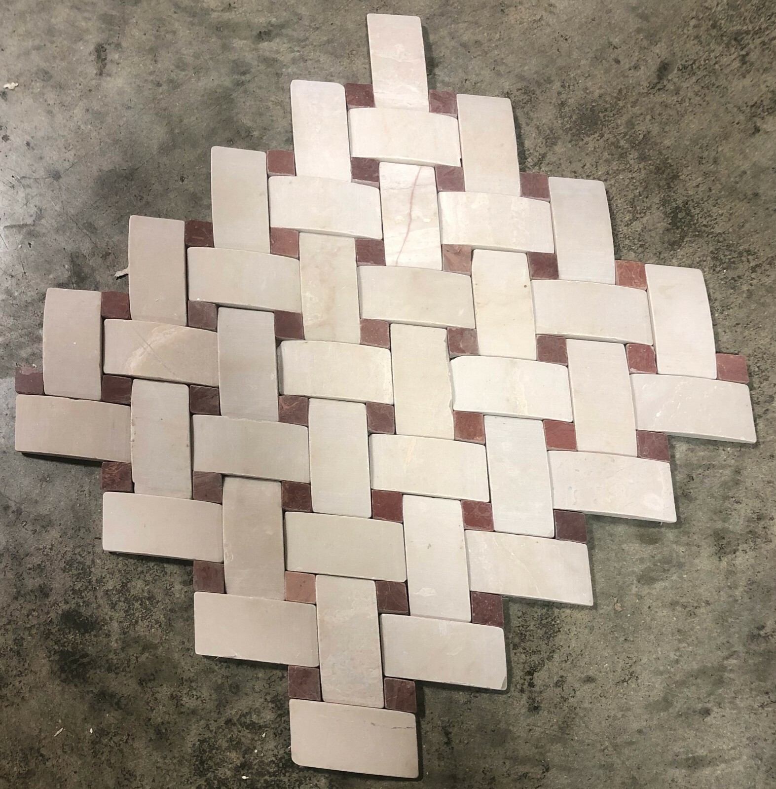 12×12 Tile White Weave Red Diamond Natural Stone Backsplash 50 Tiles T-08