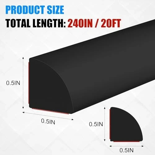 Flexible Quarter Round Molding 240 Inch Peel and Stick Rubber 240Inch Black
